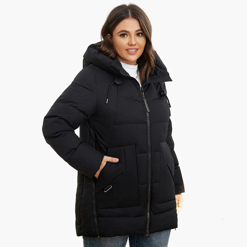 Damen Winter Steppjacke mit Kapuze – Plus-Size, modisch und warm für Alltag und Freizeit