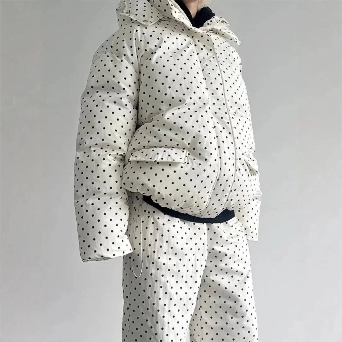 Gepolsterte Pufferjacke mit Kapuze für Damen, gestreift, Oversize-Passform