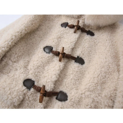 Damen Dufflecoat im Teddy-Look mit Kapuze und Fellkragen Beige