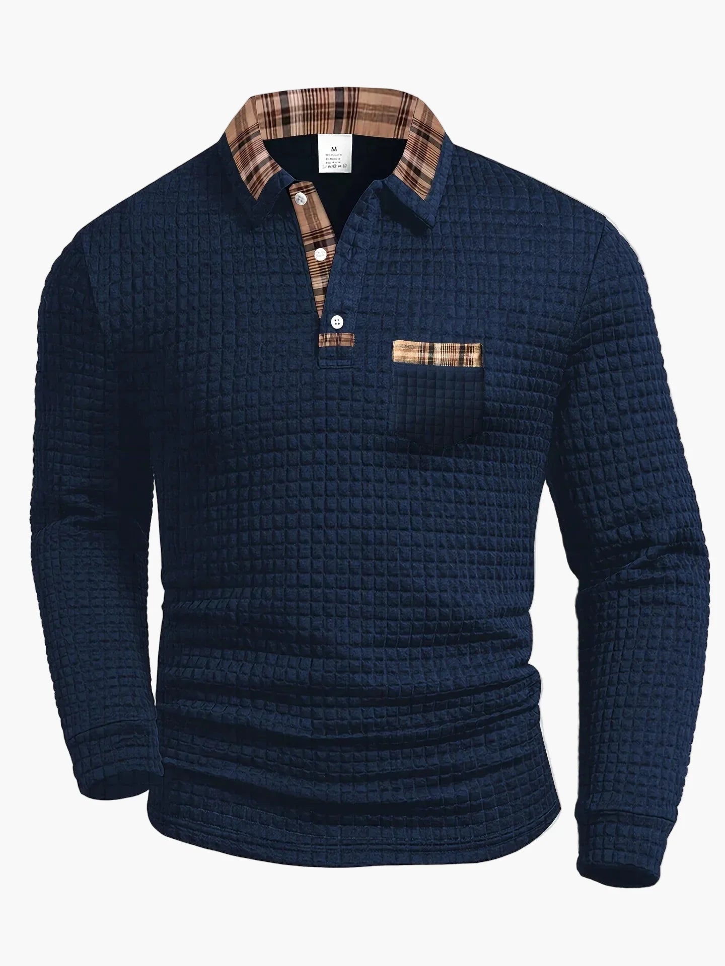 Herren Langarm Freizeit-Poloshirt mit Karodetails – Strukturierter Casual-Look für Alltag & Büro