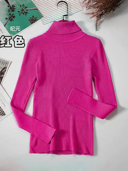 Gerippter Damen Rollkragenpullover Langarm Slim Fit