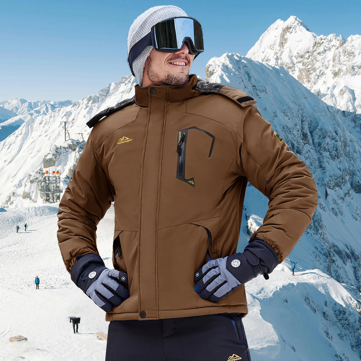 Herren Winterjacke Wasserdicht Skijacke mit Kapuze Outdoor Jacke Warm
