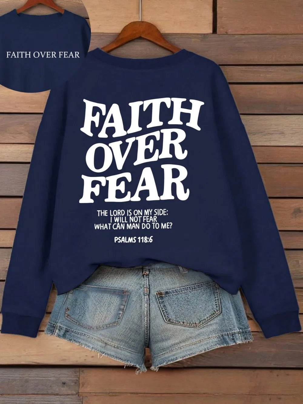 Hoodie mit Kapuze und "Faith Over Fear" Druck, lockere Passform