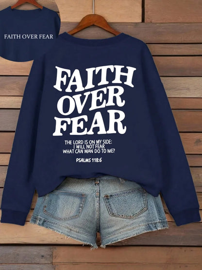 Hoodie mit Kapuze und "Faith Over Fear" Druck, lockere Passform
