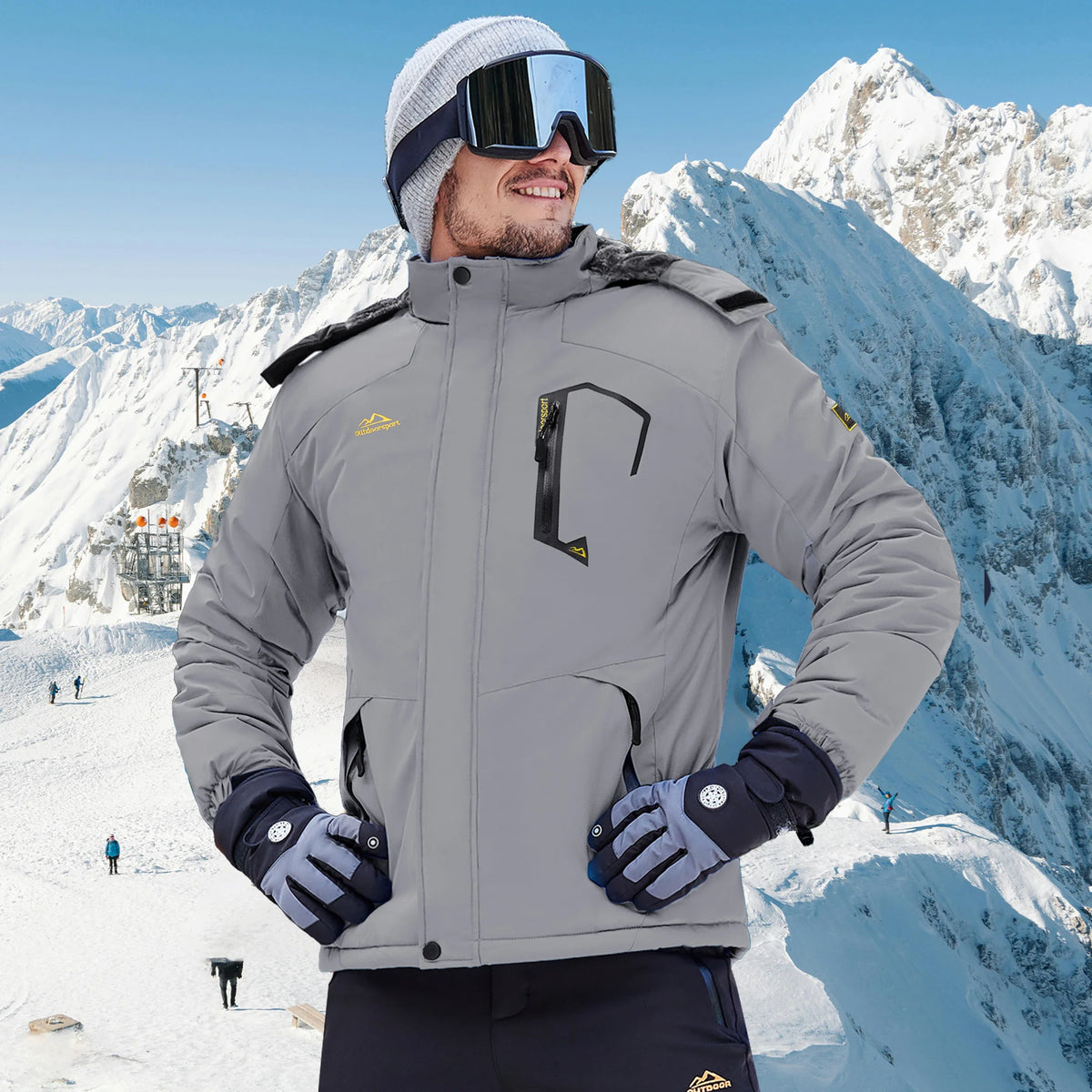 Herren Winterjacke Wasserdicht Skijacke mit Kapuze Outdoor Jacke Warm