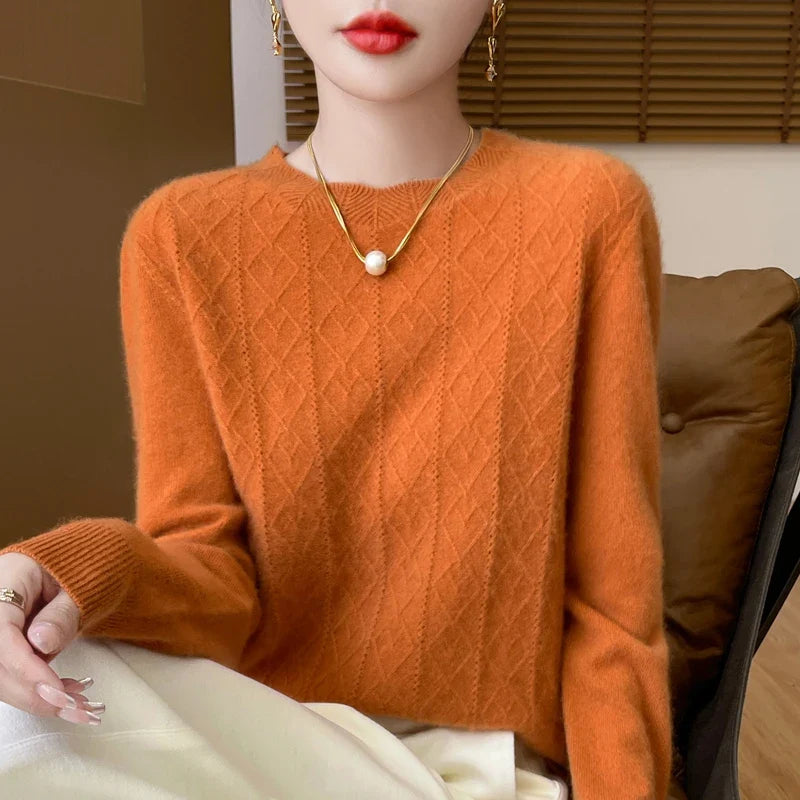 Damen Langarm Pullover mit Rautenmuster, Rundhals, Weiches Material