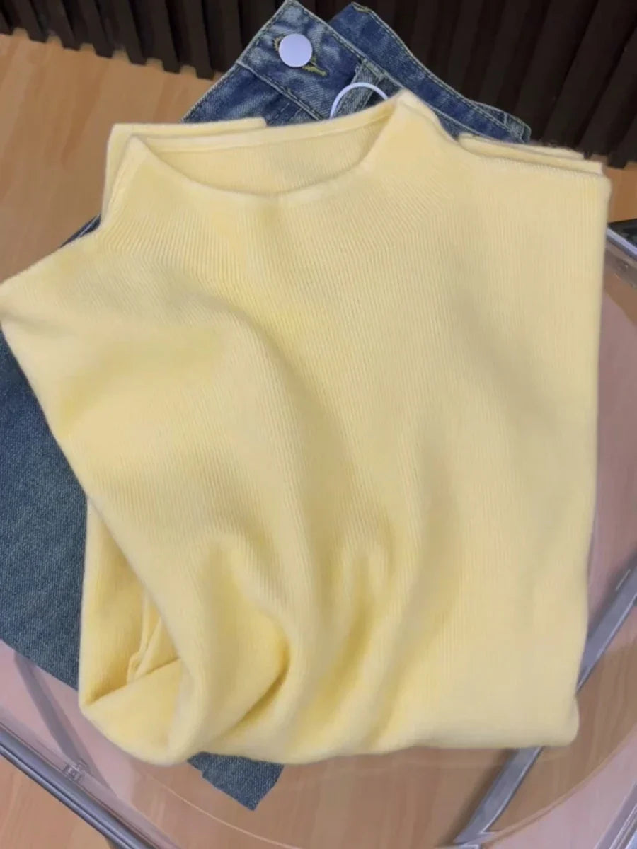 Damen Strickpullover Halbkragen Langarm Basic Oberteil