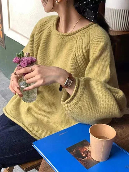 Damen Strickpullover Rundhals Oversize Raglanärmel