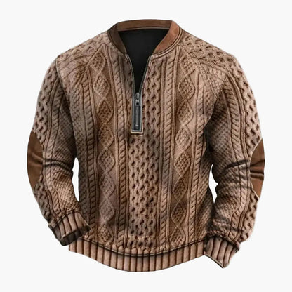 Herren Sweatshirt Halb-Reißverschluss Steppmuster Patchwork Outdoor Freizeitpullover