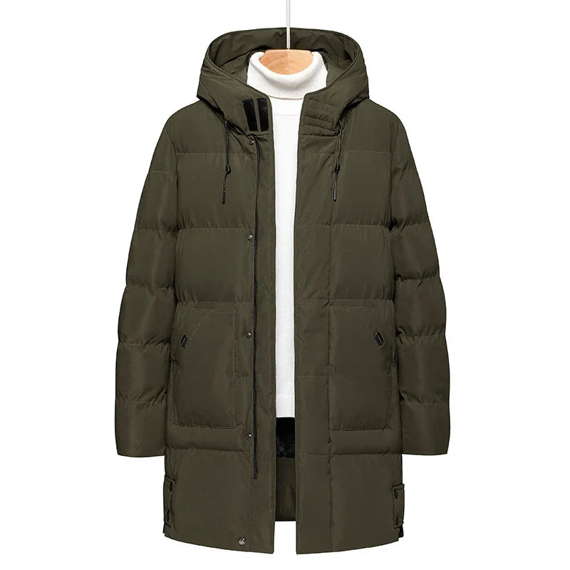 Herren Winter Steppmantel mit Kapuze Lang Gepolsterte Jacke Warm