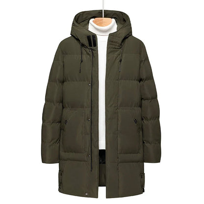 Herren Winter Steppmantel mit Kapuze Lang Gepolsterte Jacke Warm