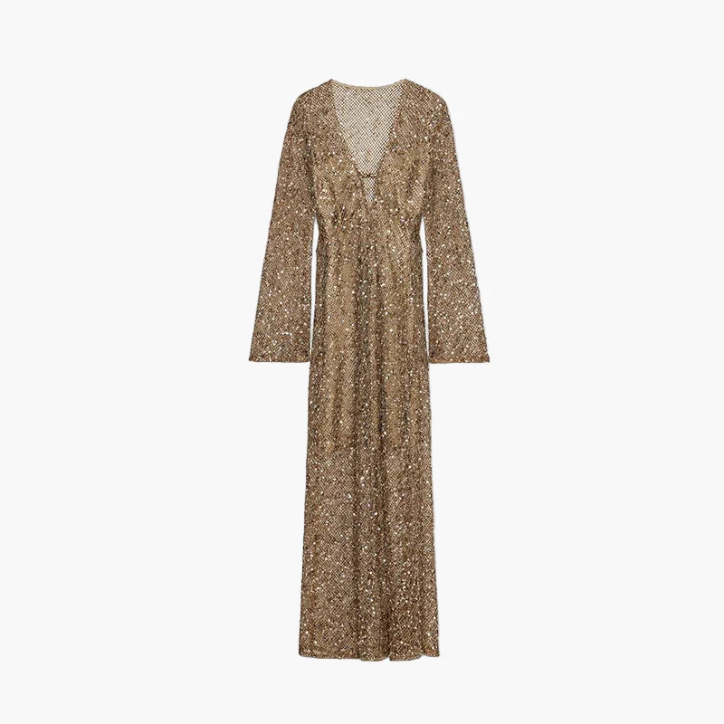 Damen Paillettenkleid Abendmode mit tiefem Ausschnitt und figurbetontem Schnitt – Perfektes Partykleid