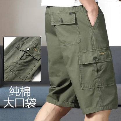 Herren Cargo Shorts Capri Hose Bermuda mit elastischem Bund & Taschen