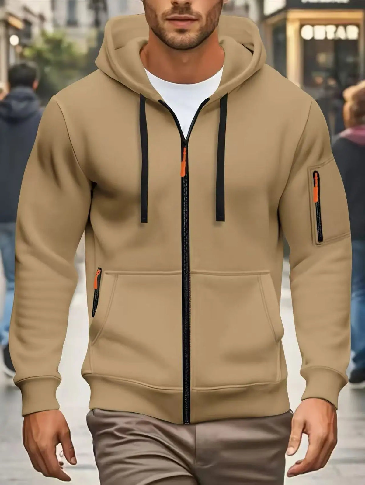Herren Kapuzenjacke mit Reißverschluss und Kontrastdetails