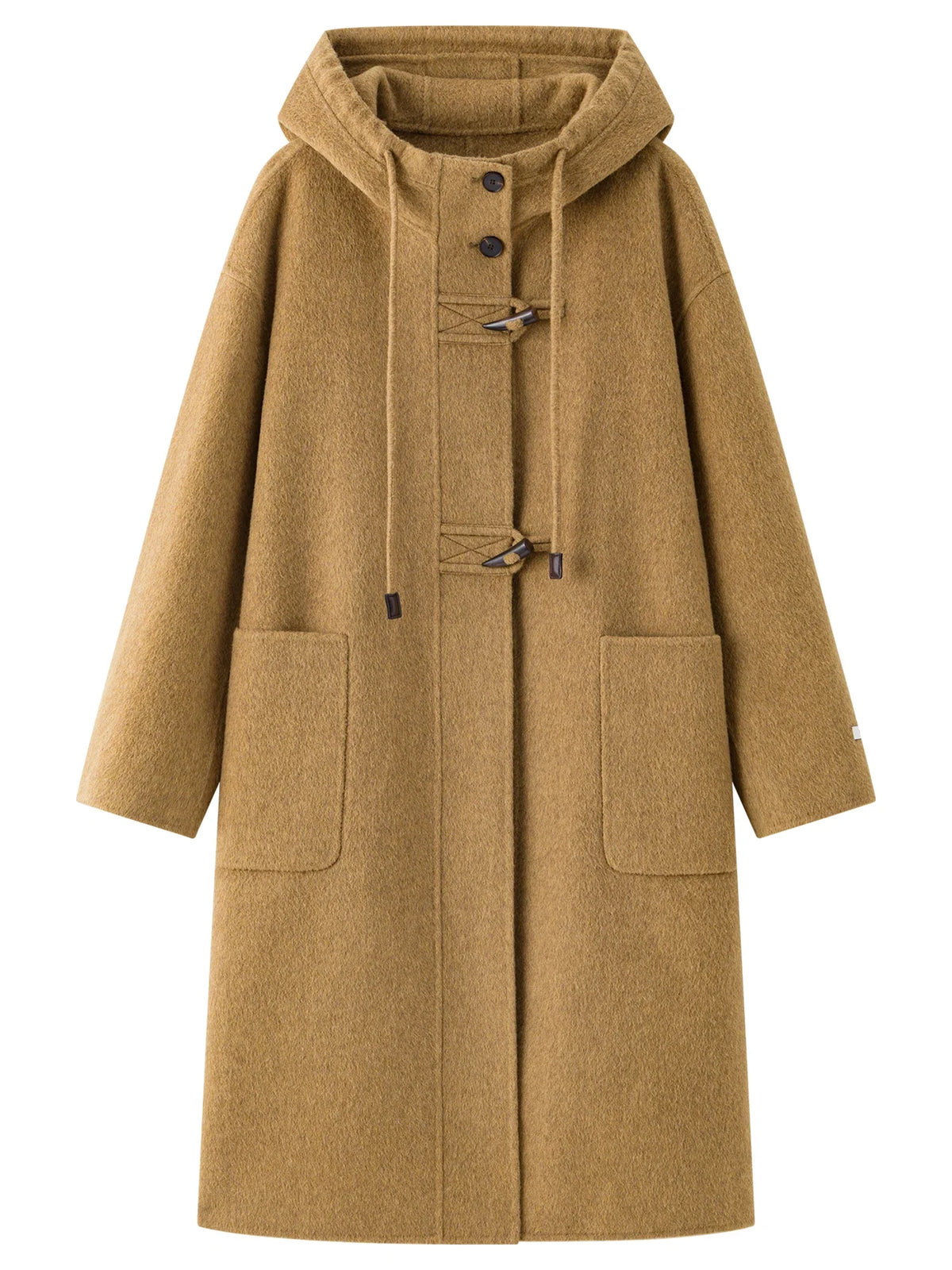 Damen Dufflecoat Langer Wintermantel mit Kapuze und Knebelverschlüssen