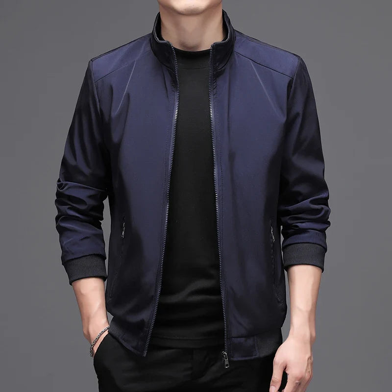 Herren Jacke Stehkragen Bomber Stil Freizeit Schwarz