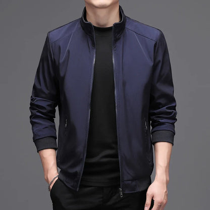 Herren Jacke Stehkragen Bomber Stil Freizeit Schwarz