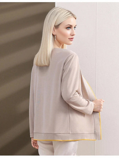 Damen Strickjacke mit Muster-Top Set Beige