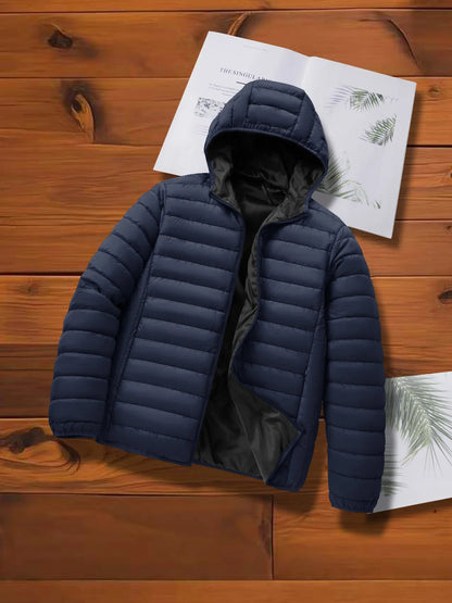 Gesteppte Daunenjacke mit Kapuze für Herren, Reißverschluss, Winterjacke