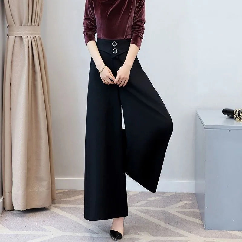 Damen Culottes Weite Hose Hoher Bund Schwarz mit Gürtel