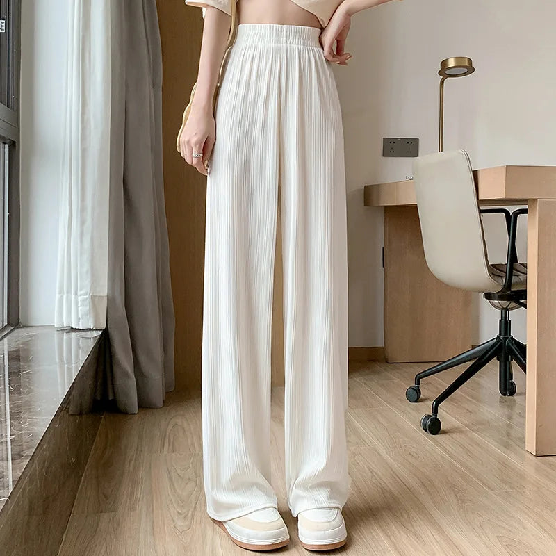 Damen Plissee Hose Weites Bein Hoher Bund Elastisch