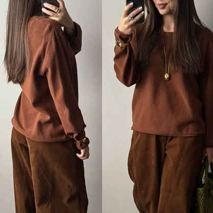 Damen Langarm Pullover mit Rundhalsausschnitt Freizeit Strick-Oberteil