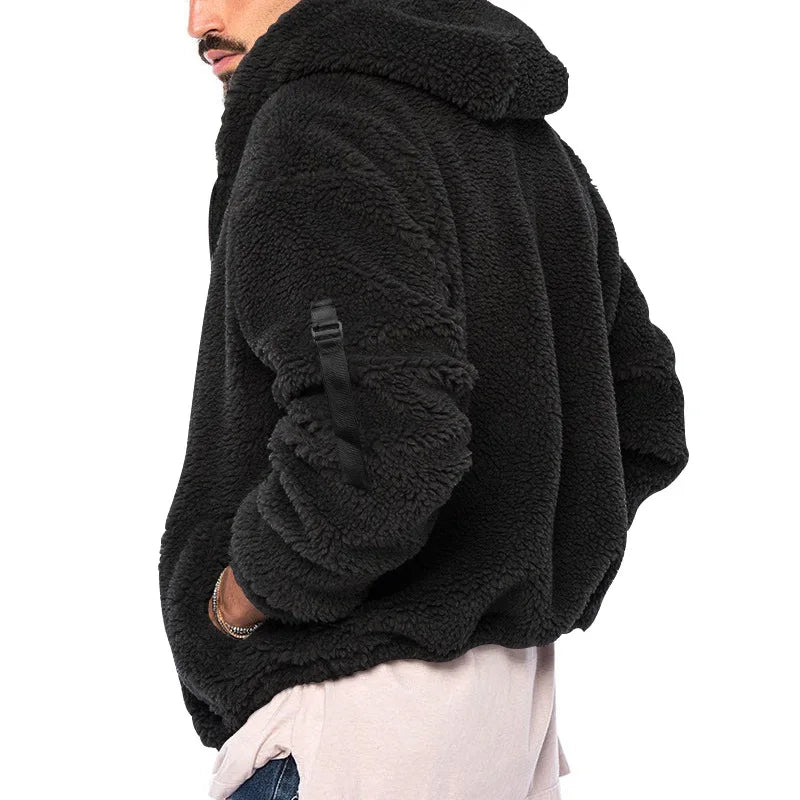 Herren Hoodie Teddyfleece Jacke mit Reißverschluss Kapuze