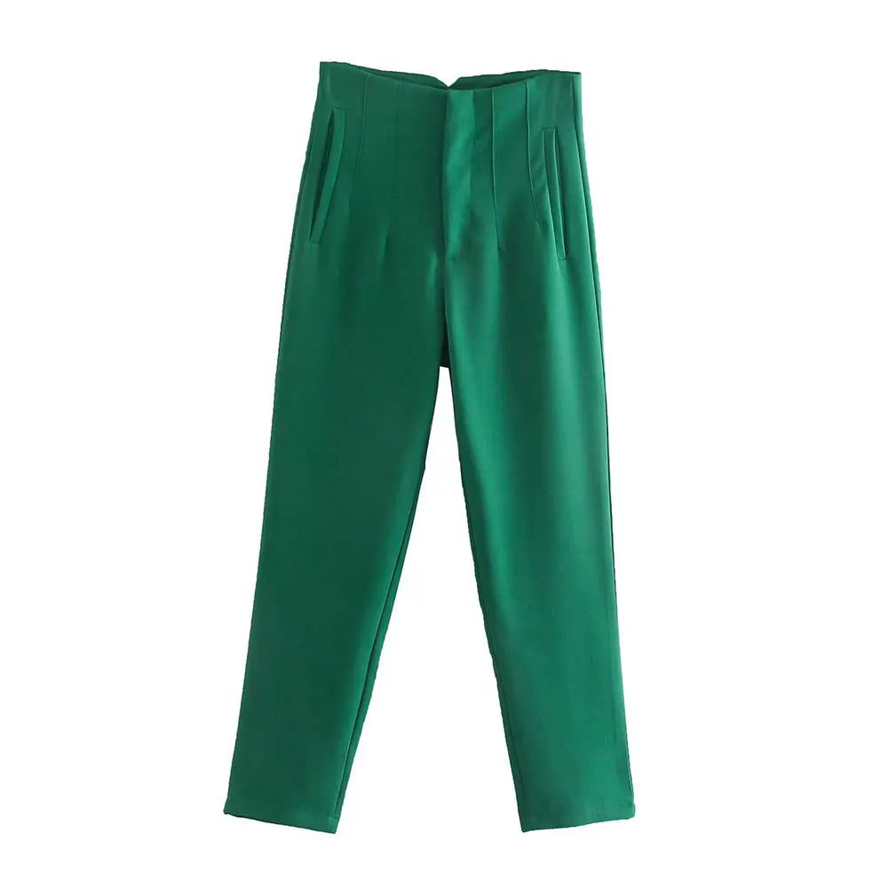 Damen Chinohose High Waist Gerade Beine Elegante Stoffhose Freizeithose