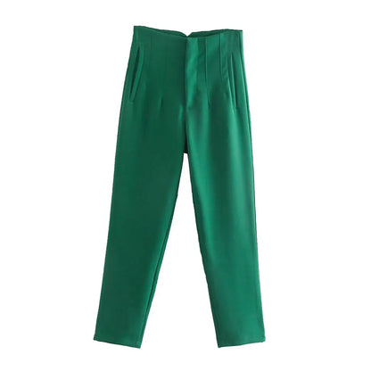 Damen Chinohose High Waist Gerade Beine Elegante Stoffhose Freizeithose