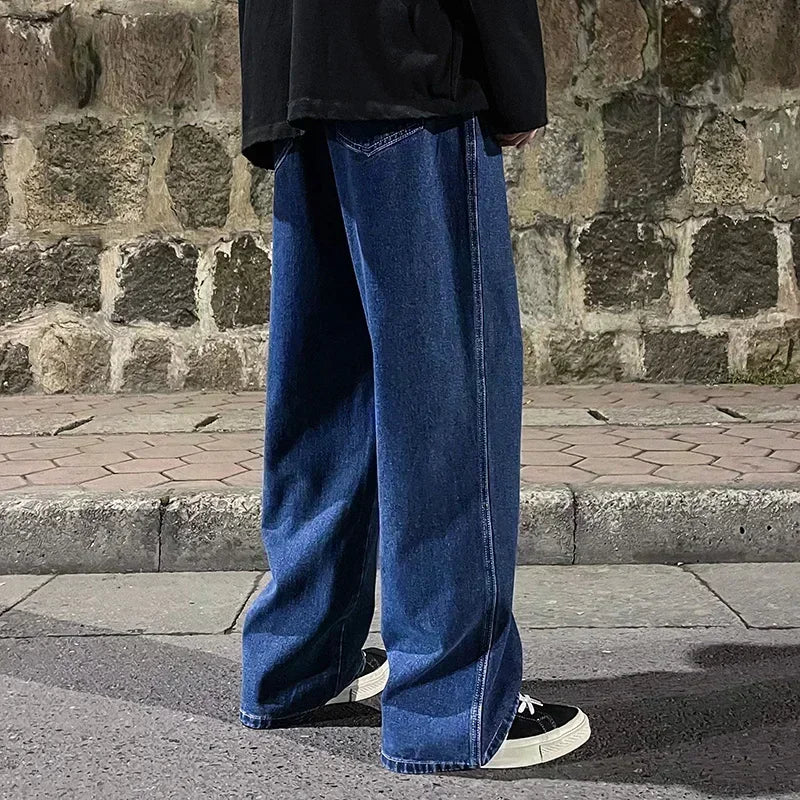 Loose Fit Jeans Herren Weites Bein Hoher Bund Grau