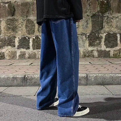 Loose Fit Jeans Herren Weites Bein Hoher Bund Grau