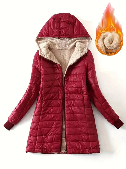 Damen Steppjacke mit Kapuze und Plüschfutter