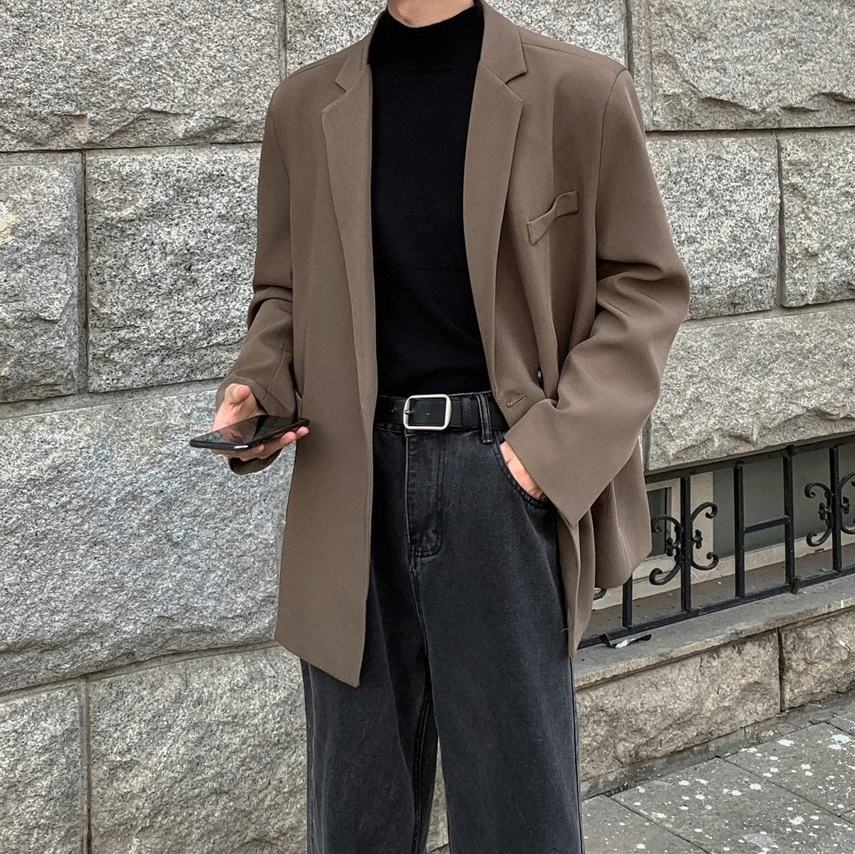Herren Oversize Blazer Sakko Einreiher Modern Lässige Freizeit Jacke