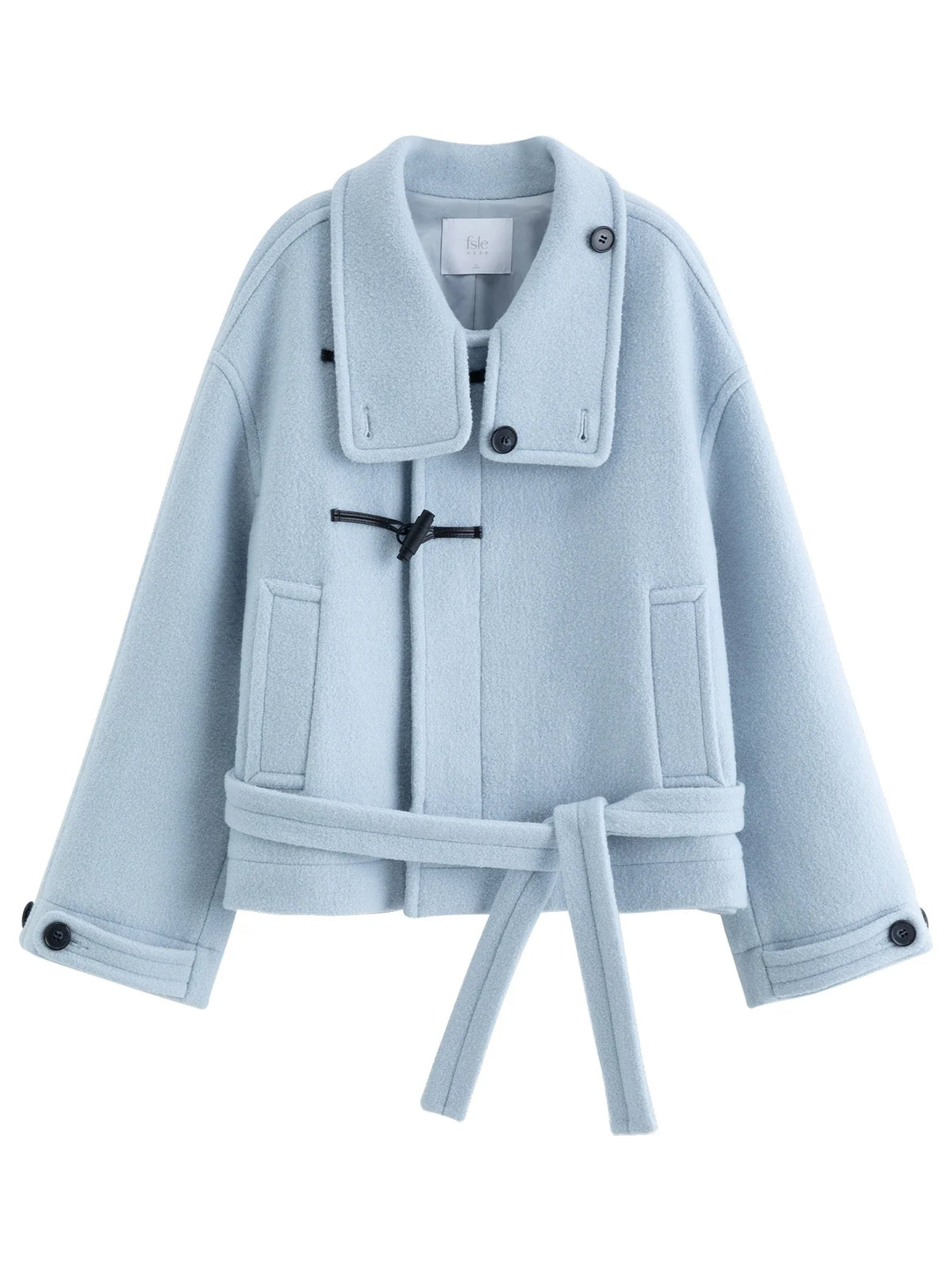 Damen Kurzmantel mit Knebelverschluss Hellblau Oversize-Passform