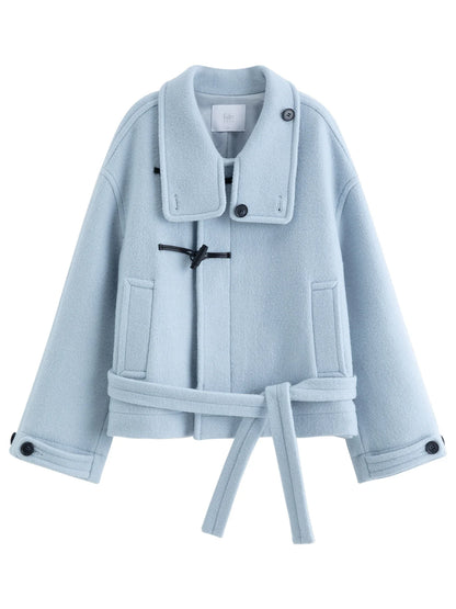 Damen Kurzmantel mit Knebelverschluss Hellblau Oversize-Passform