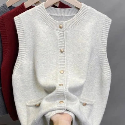 Damen Strickweste mit Knopfleiste und Rundhalsausschnitt, verschiedene Farben