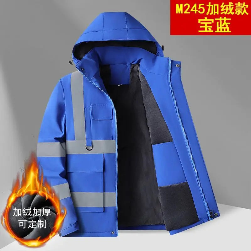 Sicherheits Arbeitsjacke Herren Fleece Reflektorstreifen Kapuze