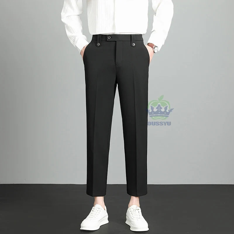 Herren Hose Beige Business-Stil Schmal Geschnitten