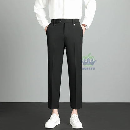 Herren Hose Beige Business-Stil Schmal Geschnitten