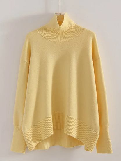Damen Rollkragenpullover Oversize Strickpullover Lange Ärmel