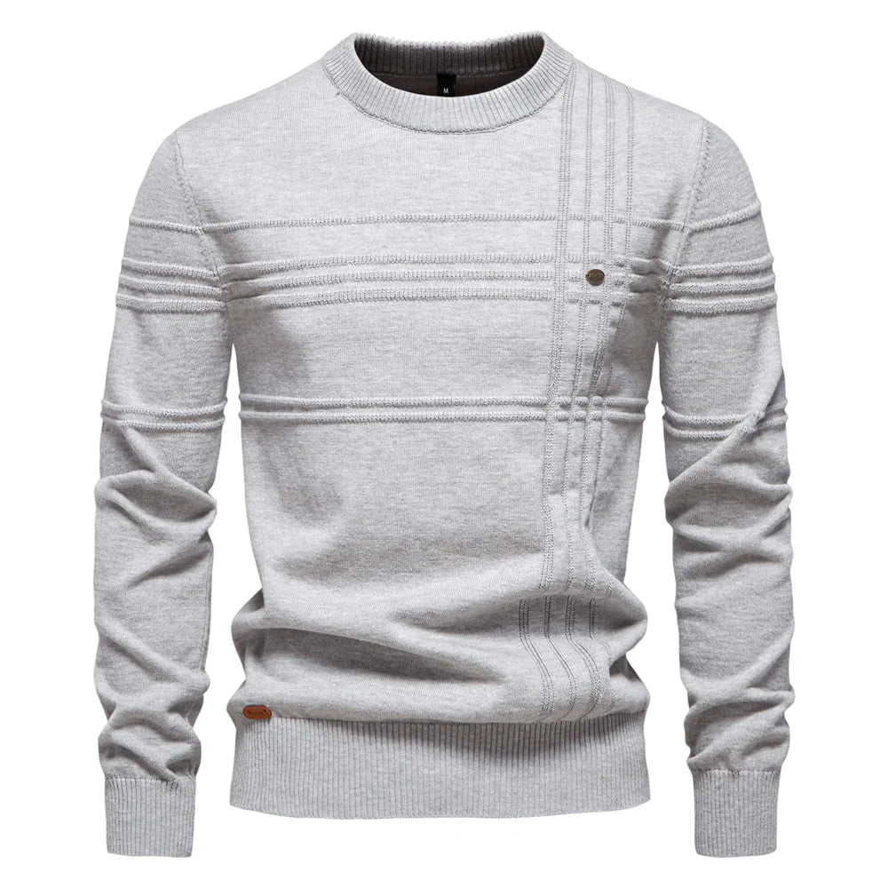 Herren Rundhals Pullover mit Strukturmuster und Knopfdetail