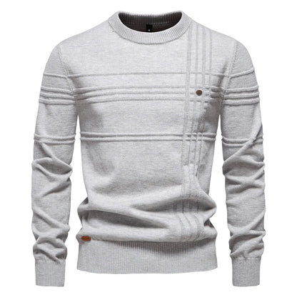 Herren Rundhals Pullover mit Strukturmuster und Knopfdetail