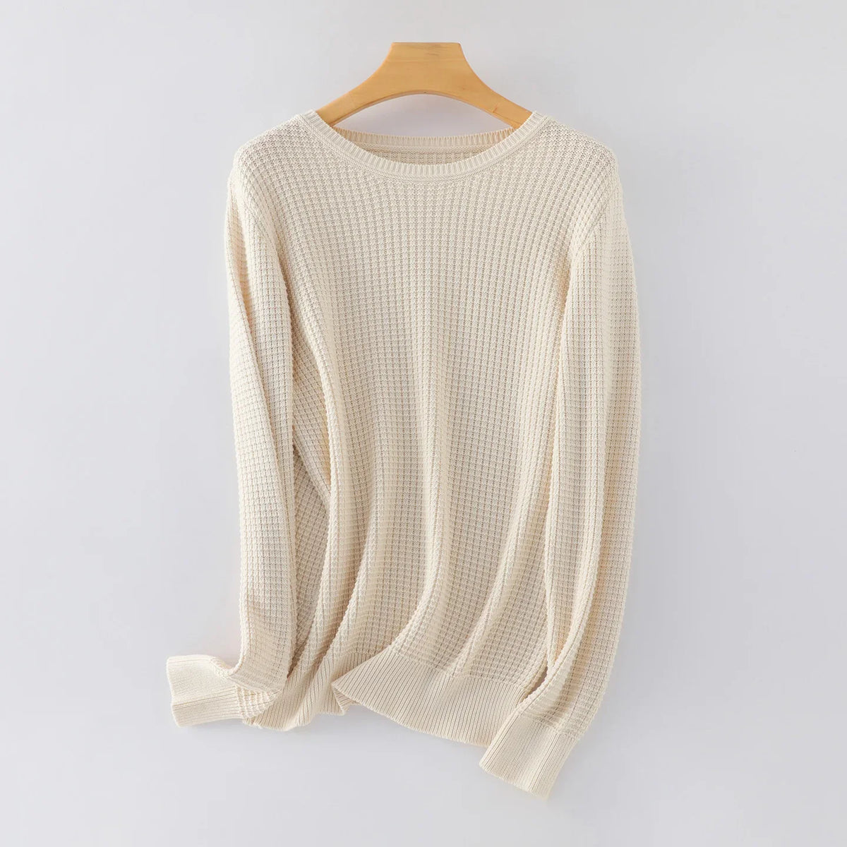 Damen Feinstrickpullover Rundhals Langarm Waffelmuster