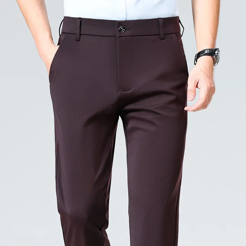 Herren Business Hose Schwarz Gerader Schnitt Elegant