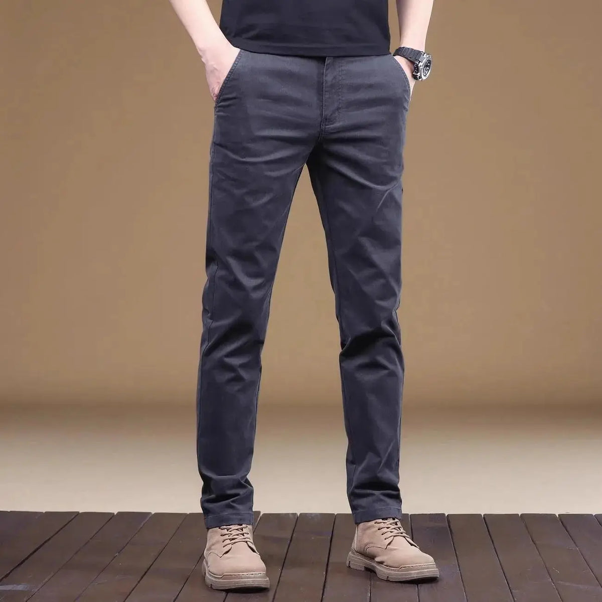 Herren Chino Hose Slim Fit mit Gesäßtaschen in Schwarz, Grau oder Khaki