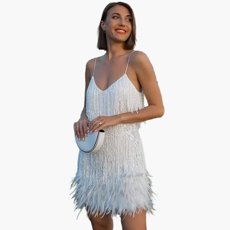 Damen Cocktailkleid mit Federn – Elegantes Party- und Eventkleid im Glamour-Stil
