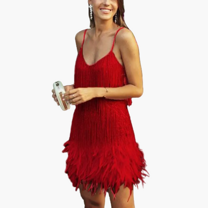Damen Cocktailkleid mit Federn – Elegantes Party- und Eventkleid im Glamour-Stil
