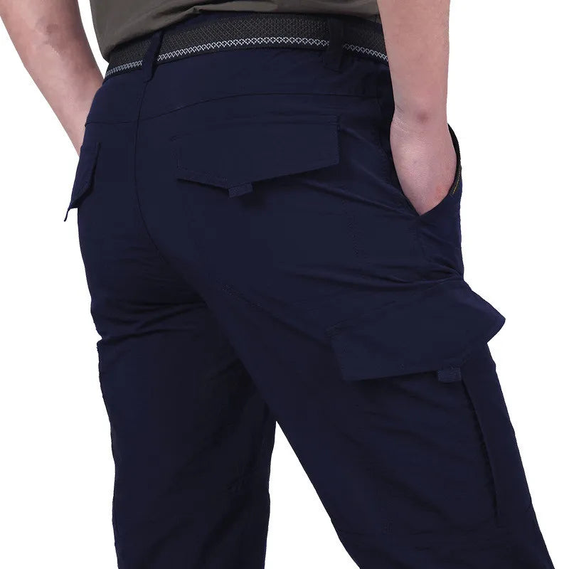 Herren Cargo Hose Grau mit Seitentaschen & elastischem Bund