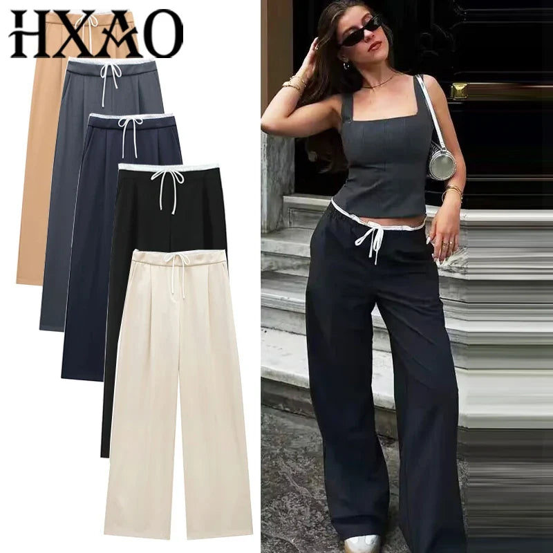 Damen Wide-Leg Hose mit hohem Bund und Tunnelzug, Weites Bein