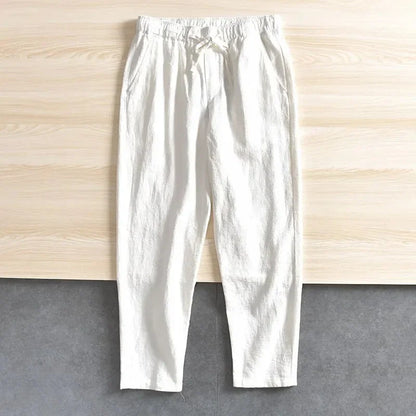 Leichte Hose aus Leinenstoff mit elastischem Bund – Weiß